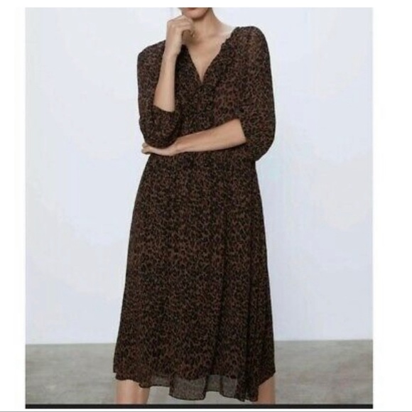 NWOT | ZARA LEOPARD PRINT MIDI DRESS | SIZE: XL - Picture 1 of 6
